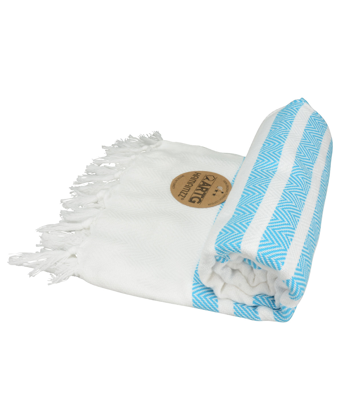 White/Aqua Blue - ARTG® Hamamzz® dalaman towel - GarmentEmbroidery