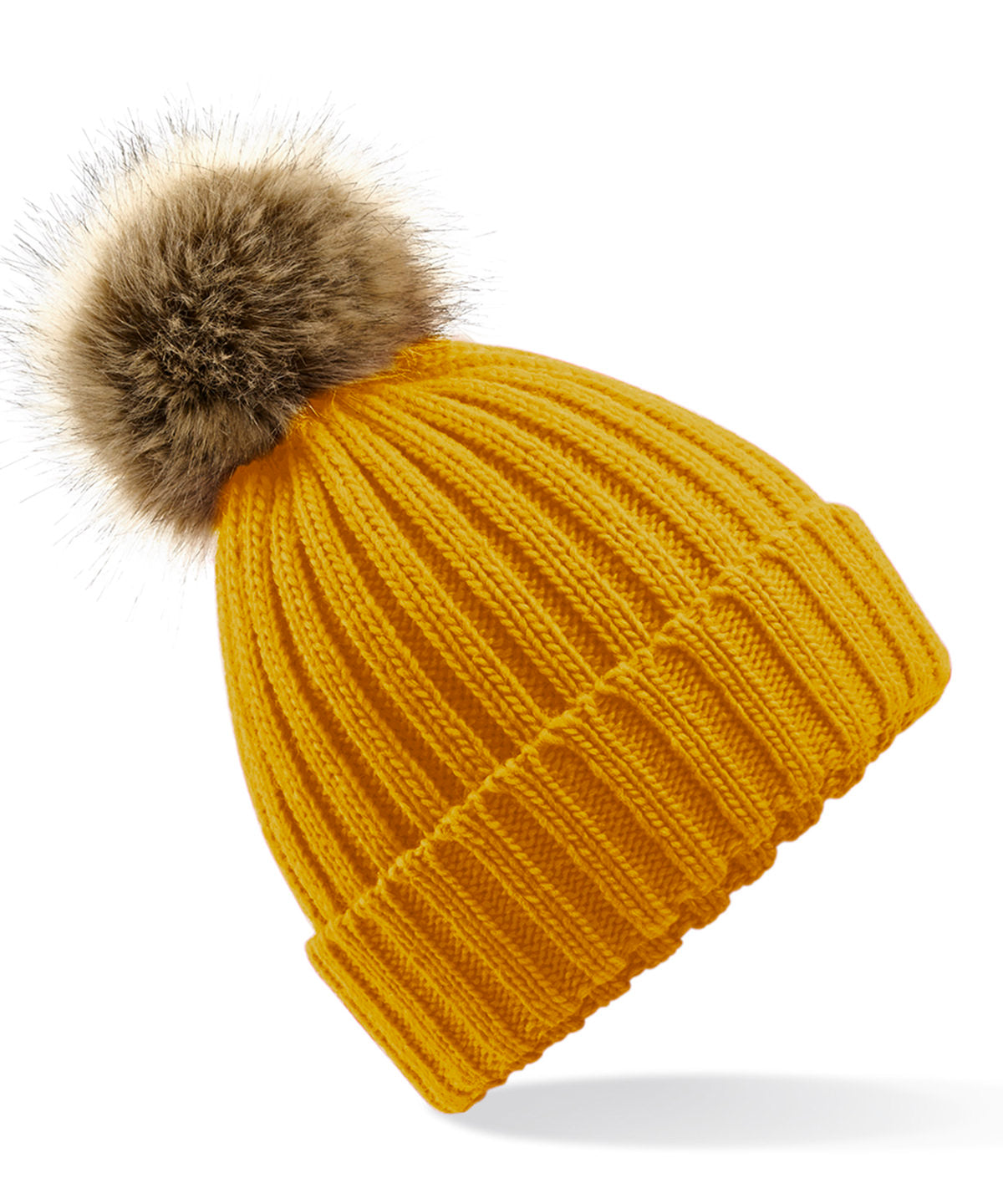 Mustard - Fur pop pom chunky beanie - GarmentEmbroidery