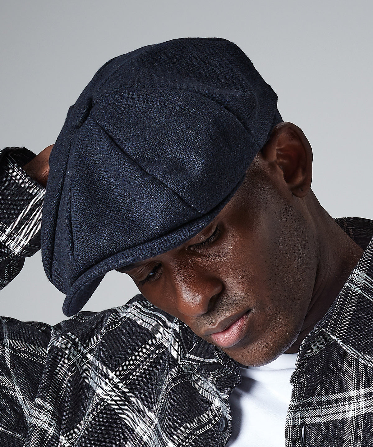 Navy Herringbone - Heritage baker boy cap - GarmentEmbroidery