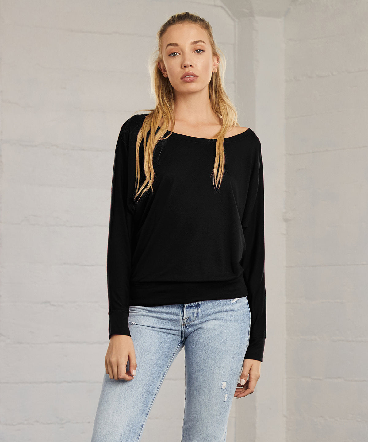 Dark Grey Heather - Flowy off-the-shoulder long sleeve t-shirt - GarmentEmbroidery