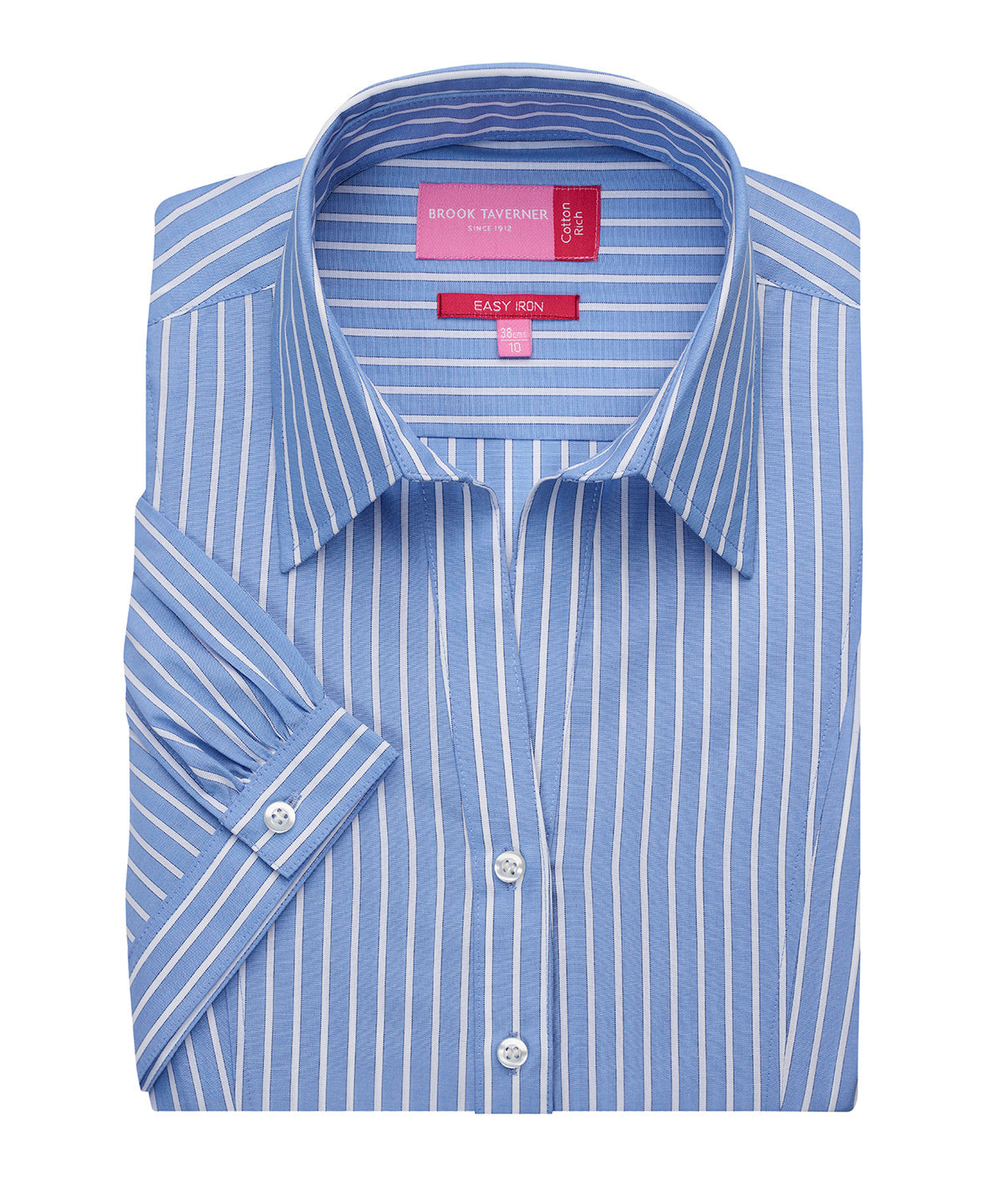 Pink/GreyStripe - Women's Pescara short sleeve blouse - GarmentEmbroidery