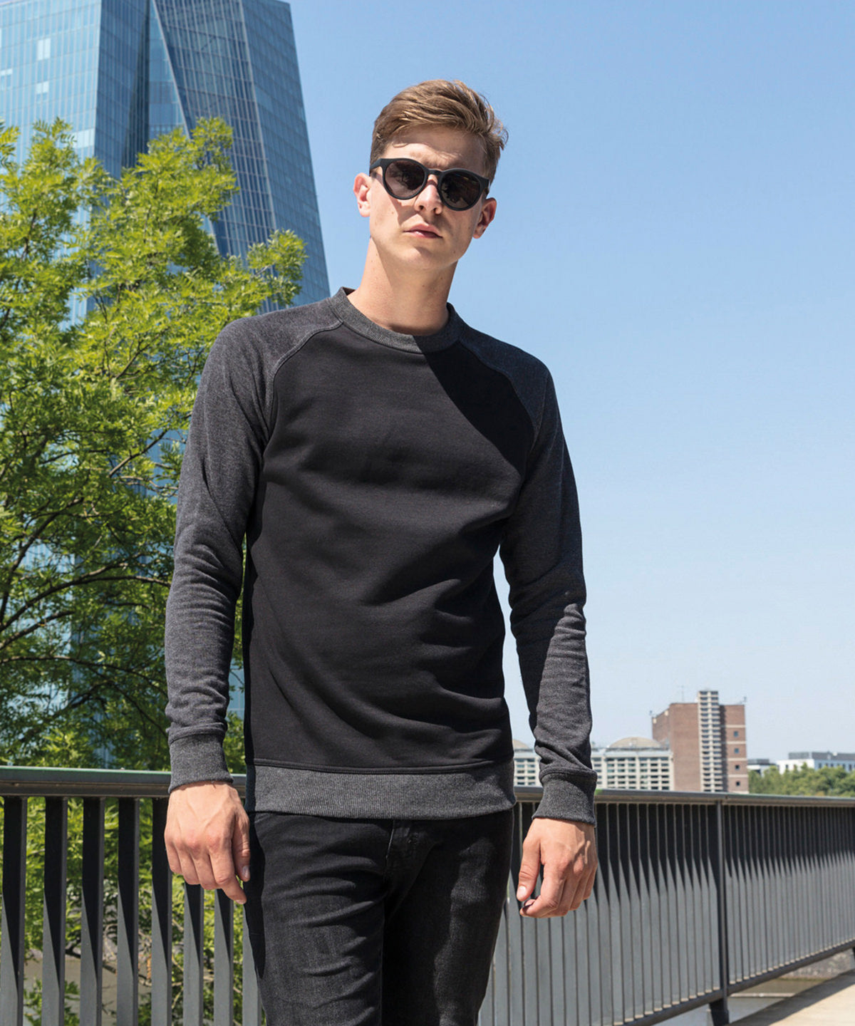Charcoal/Black - Raglan crew neck - GarmentEmbroidery