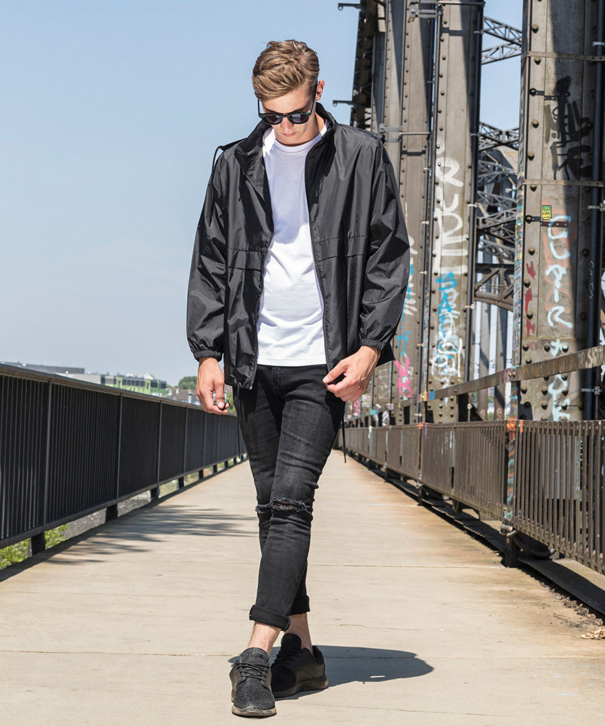 Black - Nylon windbreaker - GarmentEmbroidery