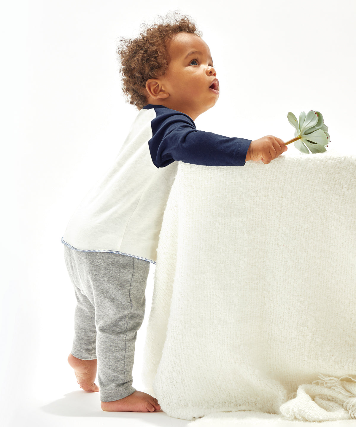 Organic Washed White/Swiss Navy - Baby baseball T - GarmentEmbroidery