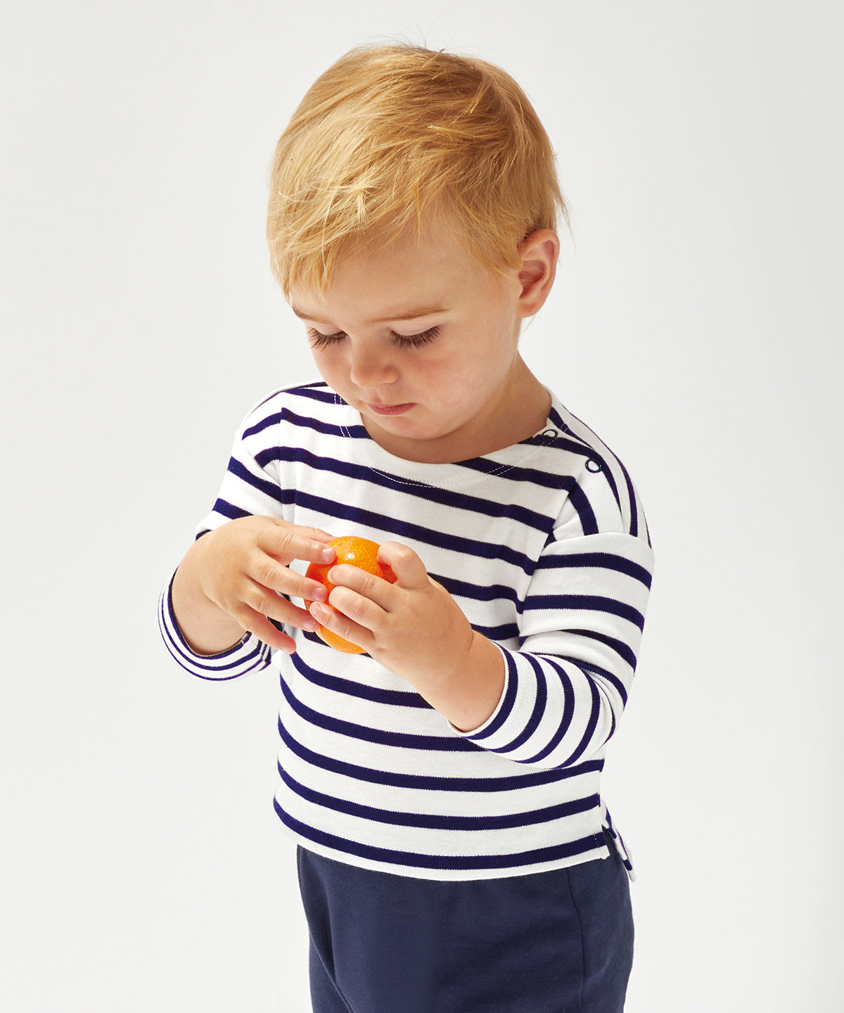 Organic White/Nautical Navy - Baby Breton top - GarmentEmbroidery