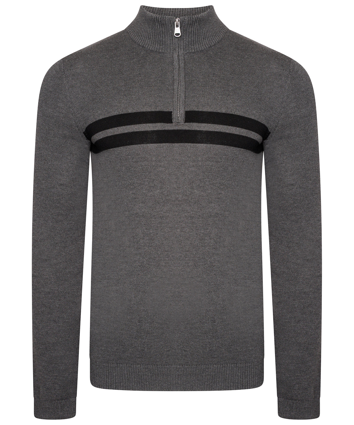 Charcoal Grey Marl/Black - Unite Us 1/4 zip knitted sweater - GarmentEmbroidery