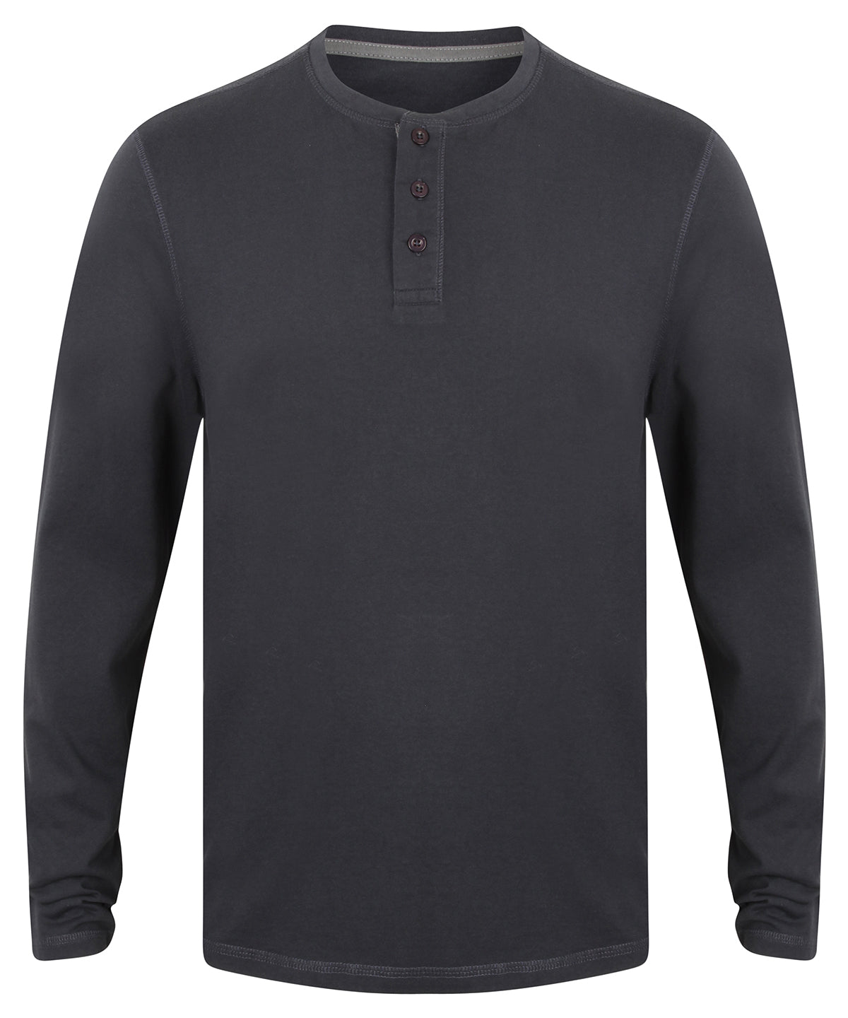 Blue Marl - Washed long sleeve Henley T - GarmentEmbroidery