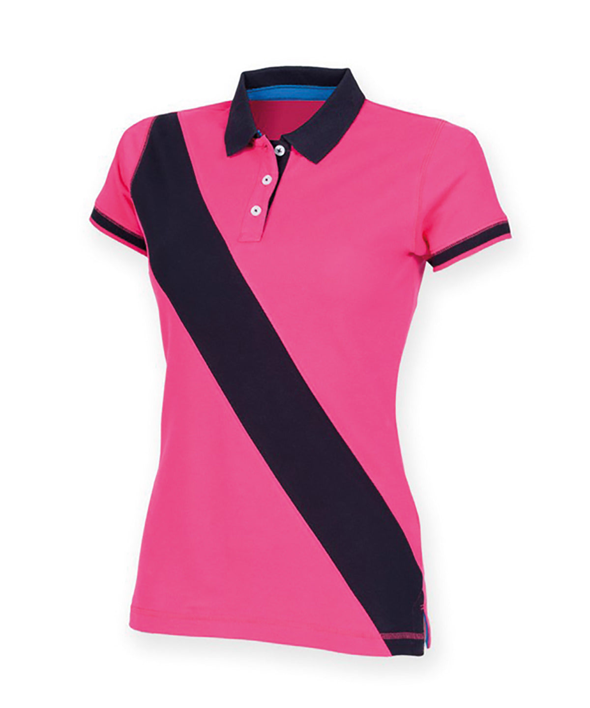 Bright Pink/Navy - Women's diagonal stripe piqué polo shirt - tag-free - GarmentEmbroidery