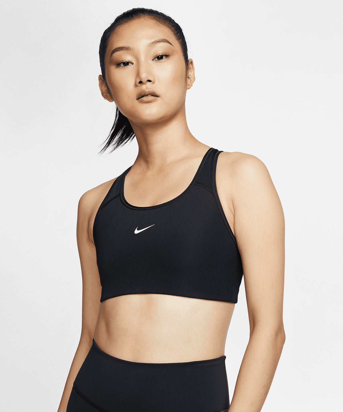 Black/White - Women’s Nike Dri-FIT Swoosh one-piece bra - GarmentEmbroidery