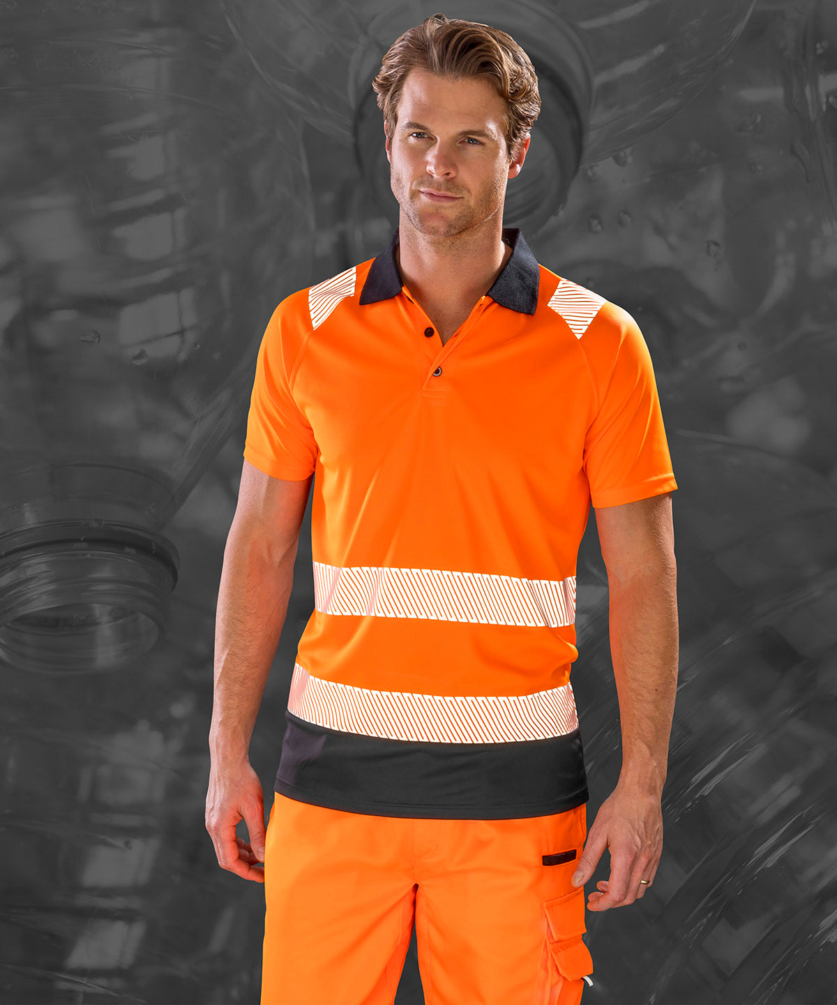 Fluorescent Yellow/Black - Recycled safety polo - GarmentEmbroidery