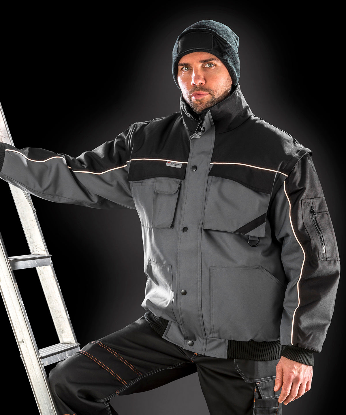 Tan/Black - Work-Guard zip sleeve heavy-duty pilot jacket - GarmentEmbroidery