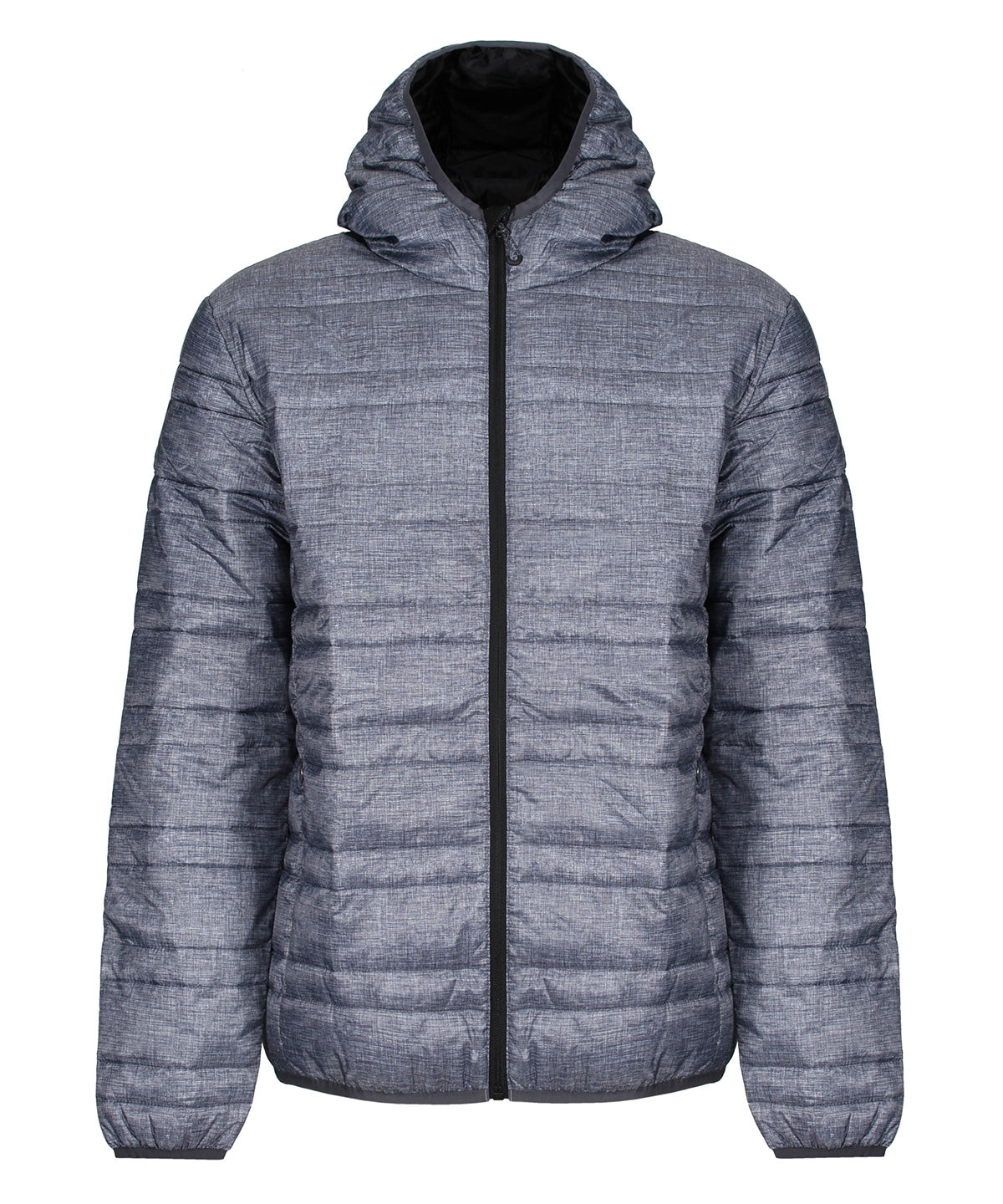 Marl Grey (Black) - Hooded firedown packaway baffle jacket - GarmentEmbroidery