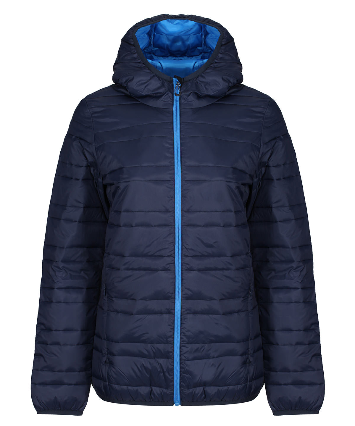 Navy (French Blue) - Women's hooded firedown packaway baffle jacket - GarmentEmbroidery