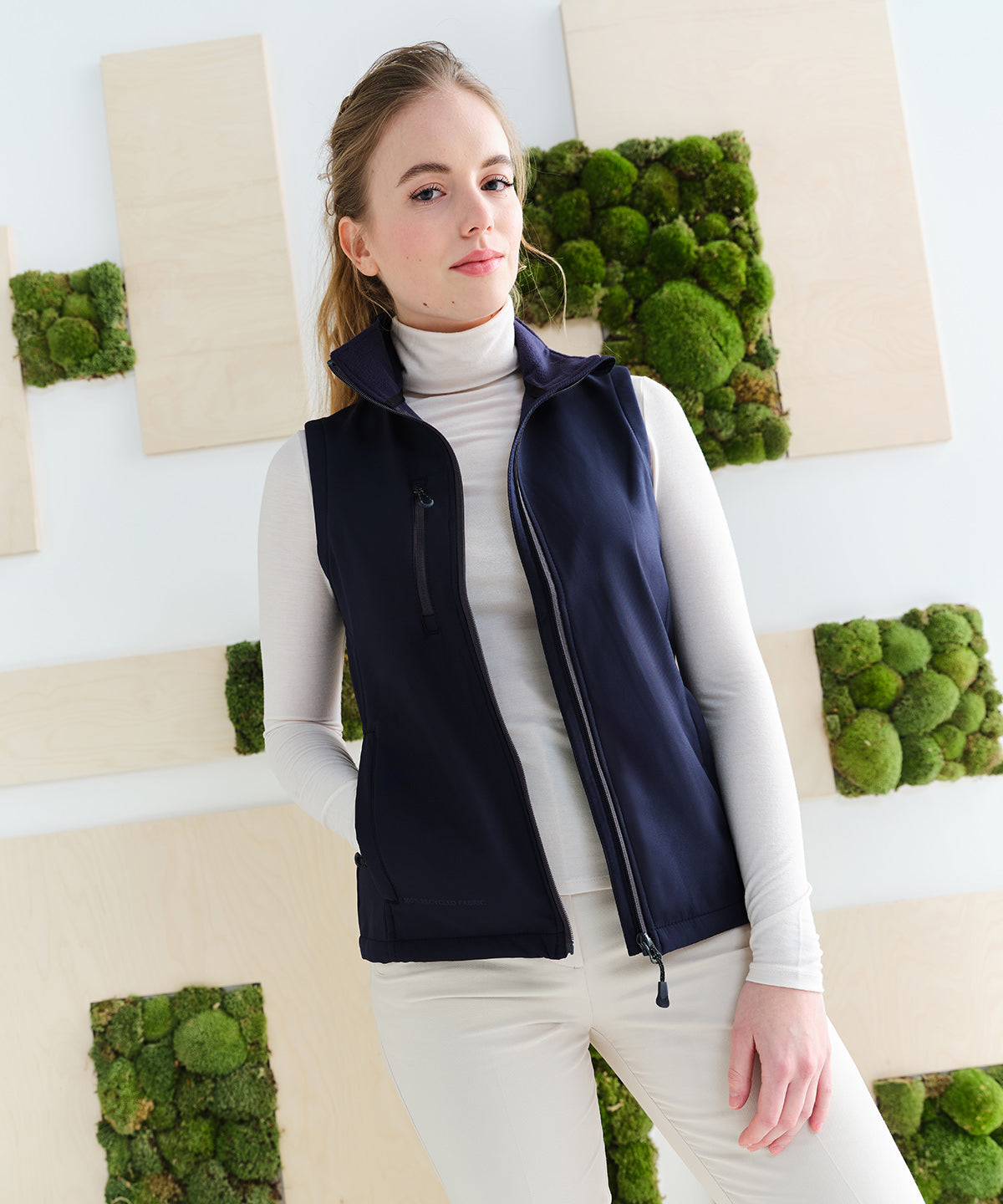 Navy - Women's Honestly Made recycled softshell bodywarmer - GarmentEmbroidery