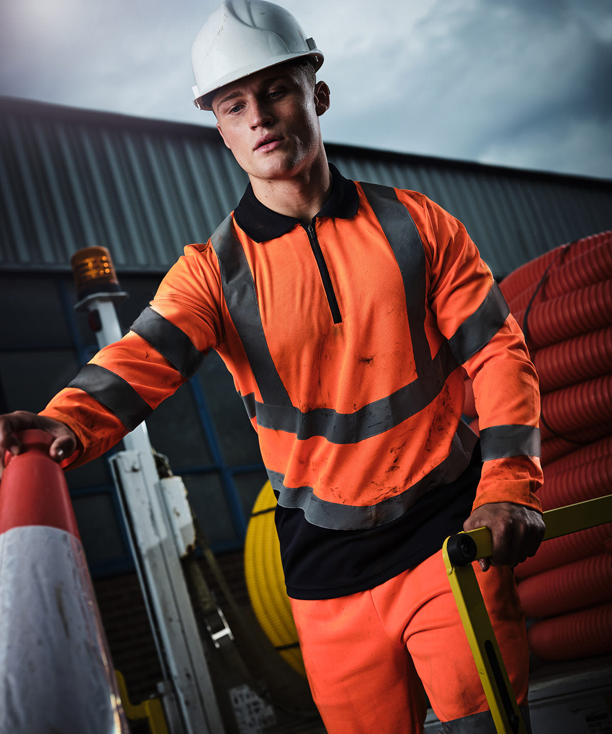 Orange/Navy - Pro hi-vis ls polo shirt - GarmentEmbroidery