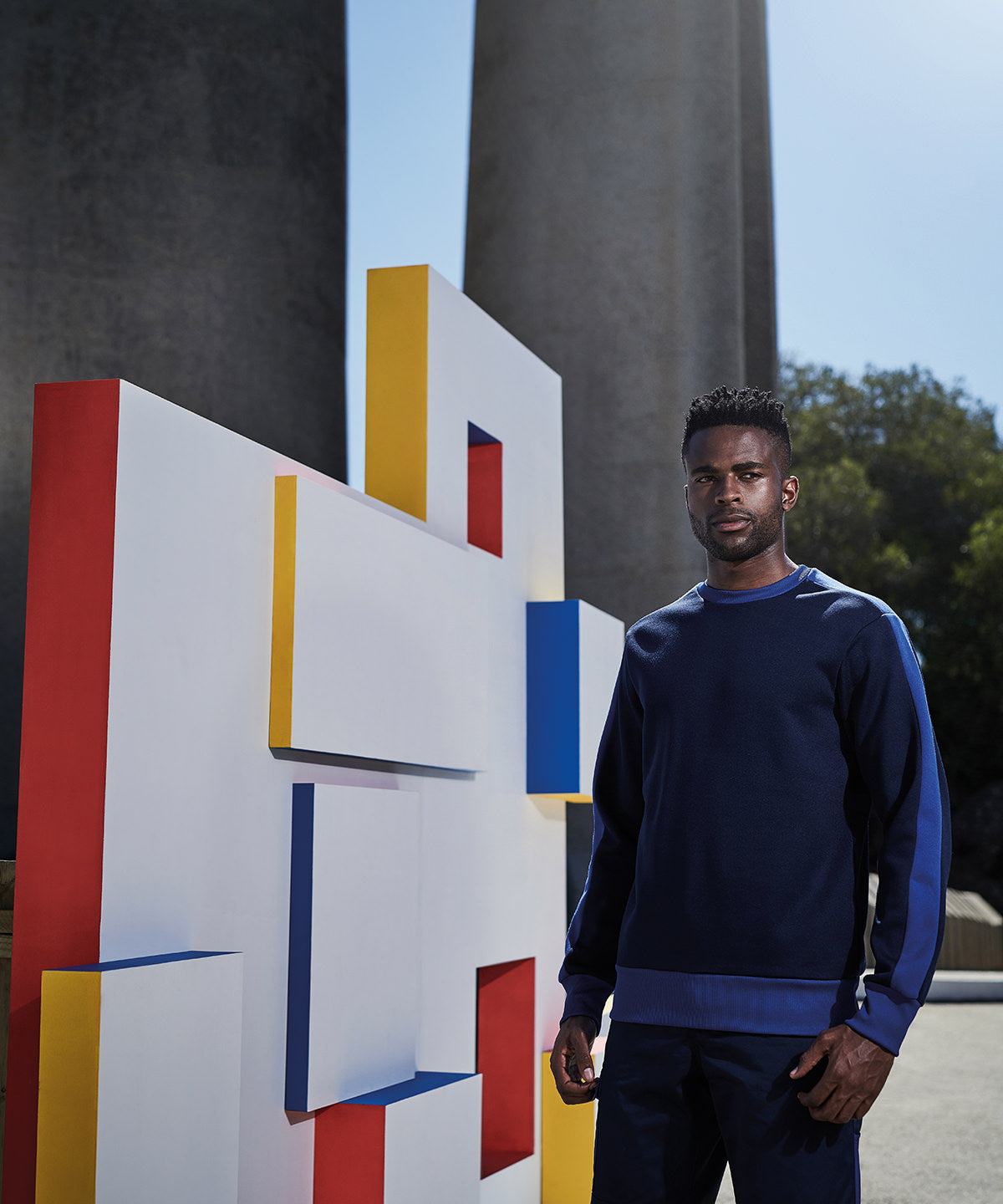 Navy/New Royal - Contrast crew sweat - GarmentEmbroidery