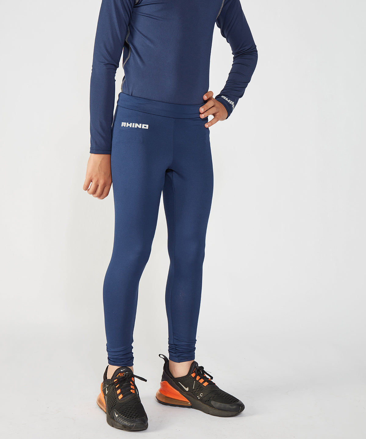 Navy - Rhino baselayer leggings - juniors - GarmentEmbroidery