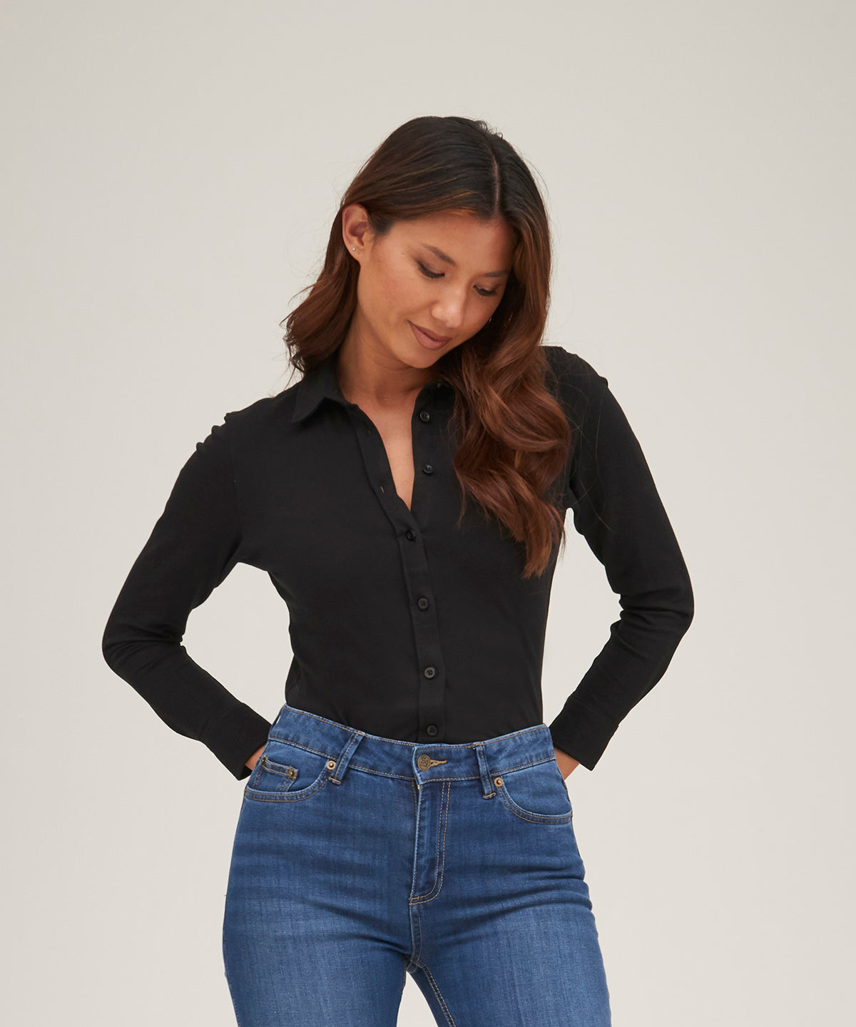 Blue - Women's Anna knitted shirt - GarmentEmbroidery