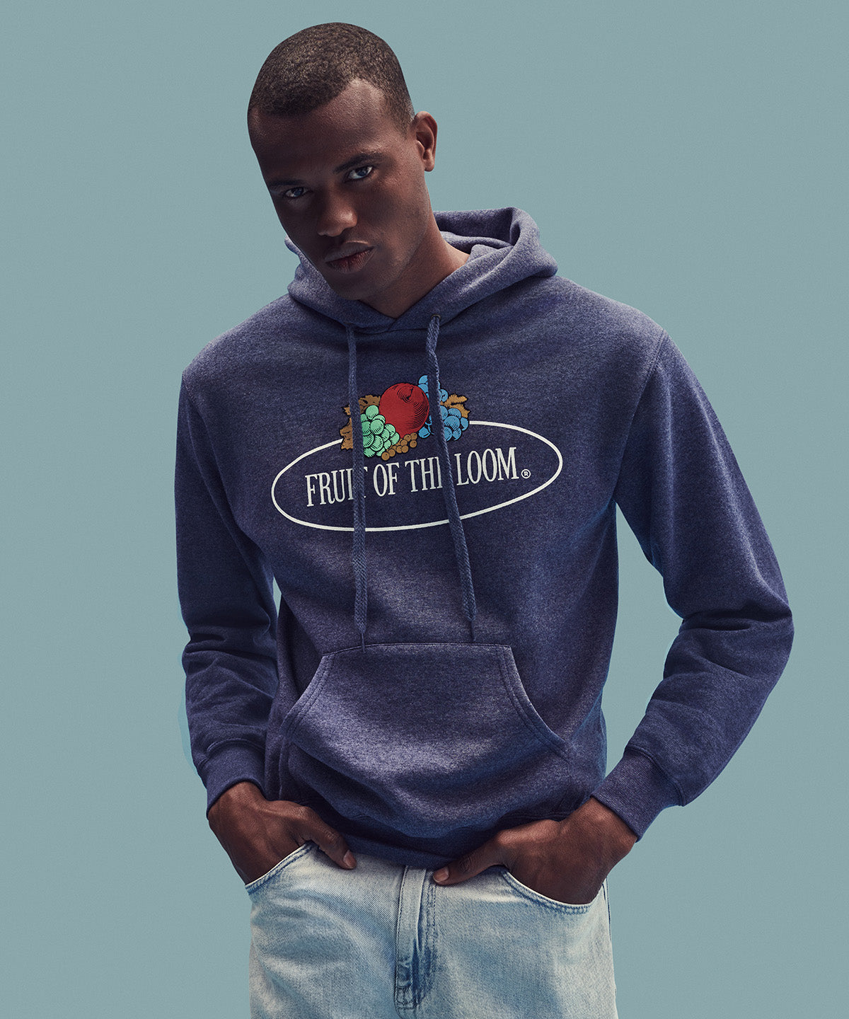 Heather Grey - Vintage hooded sweatshirt large logo print - GarmentEmbroidery