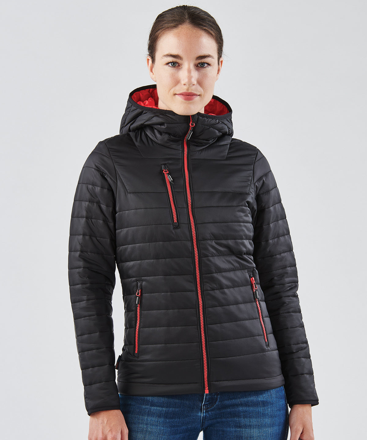 Black/True Red - Women's gravity thermal shell - GarmentEmbroidery