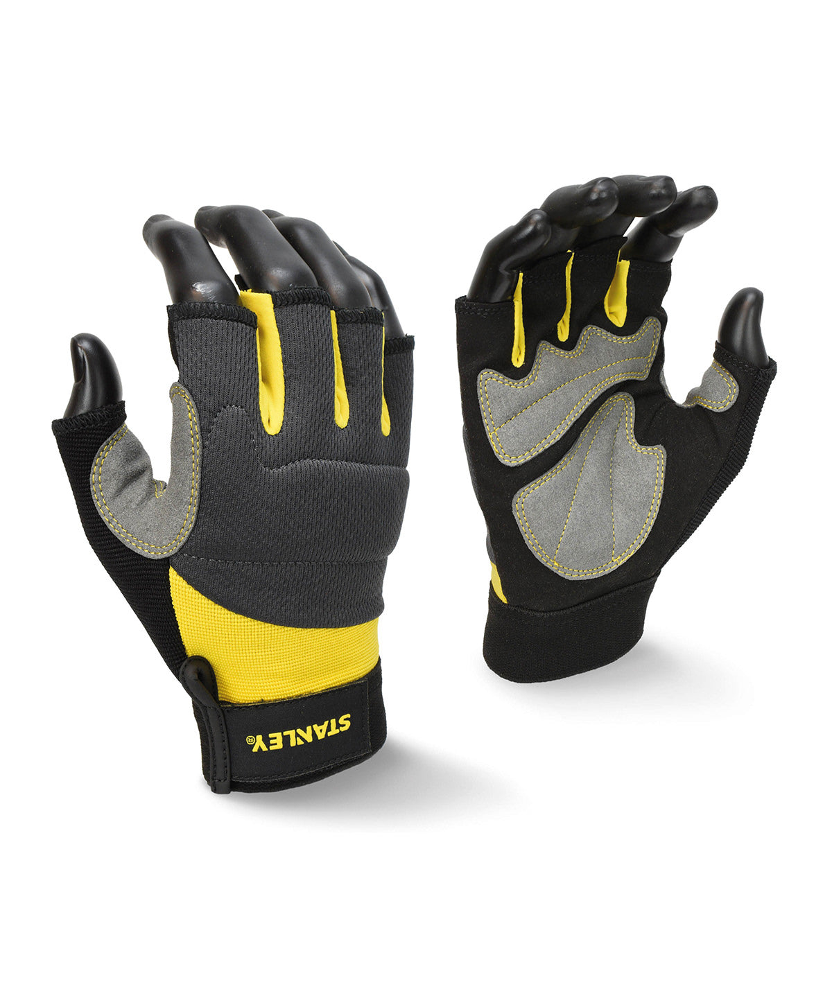 Grey/Black/Yellow - Stanley fingerless performance gloves - GarmentEmbroidery