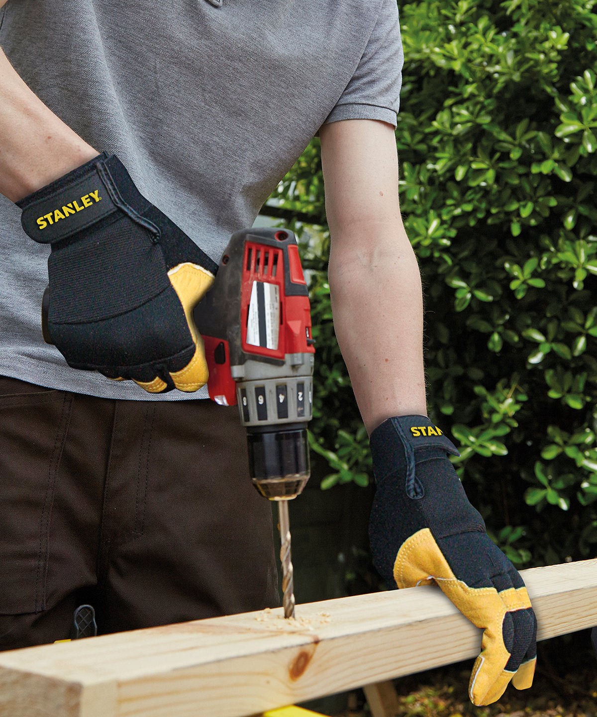 Black/Yellow - Stanley performance leather hybrid gloves - GarmentEmbroidery