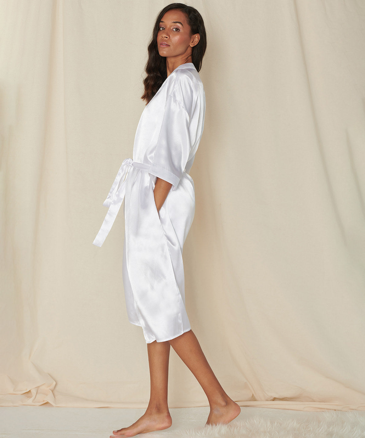 White - Women's satin robe - GarmentEmbroidery