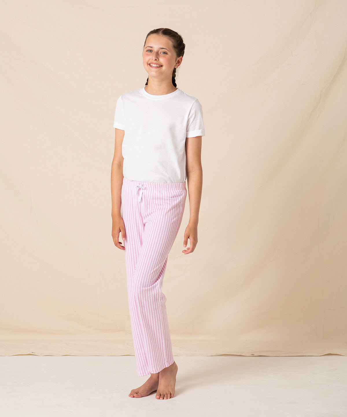 White/Pink/White Stripe - Kids long pyjamas - GarmentEmbroidery