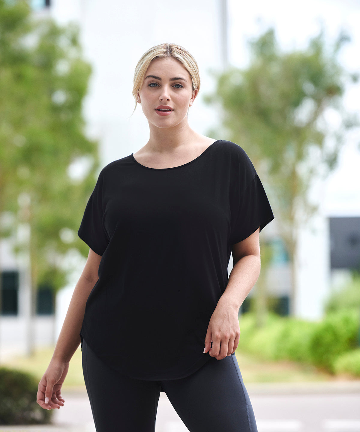 Black - Scoop neck tee - GarmentEmbroidery