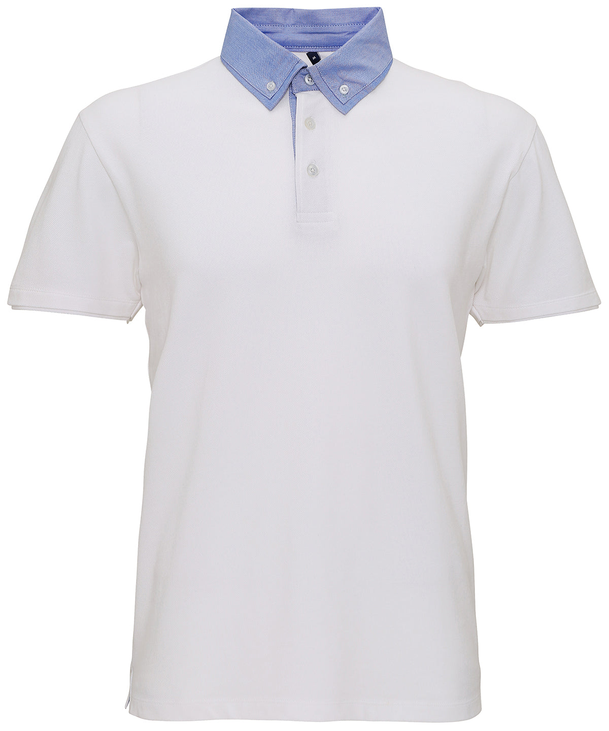 White/Denim - Men's chambray button-down collar polo - GarmentEmbroidery