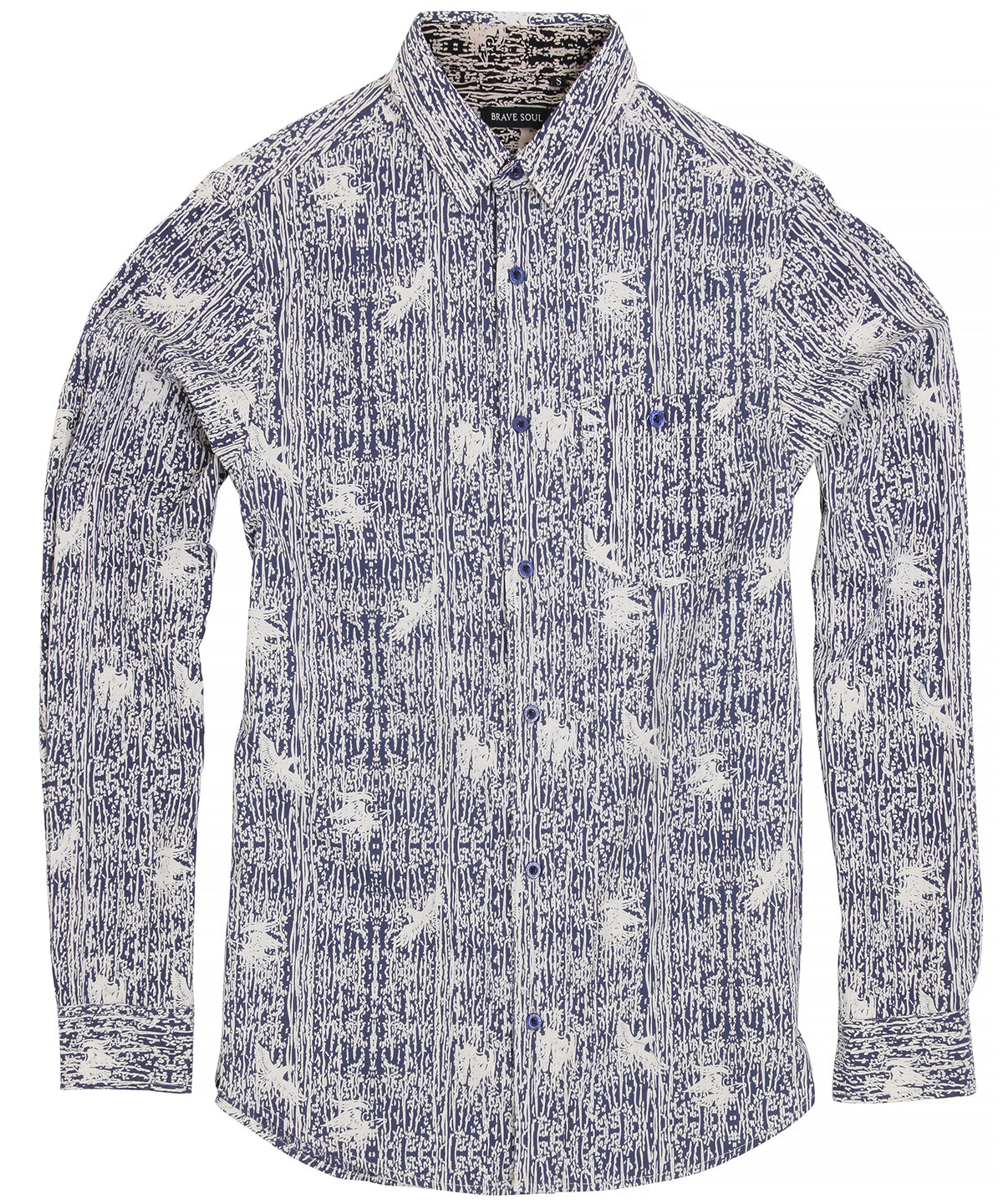 Ink/Optic White - Brave Soul Idris - long sleeve full printed shirt - GarmentEmbroidery