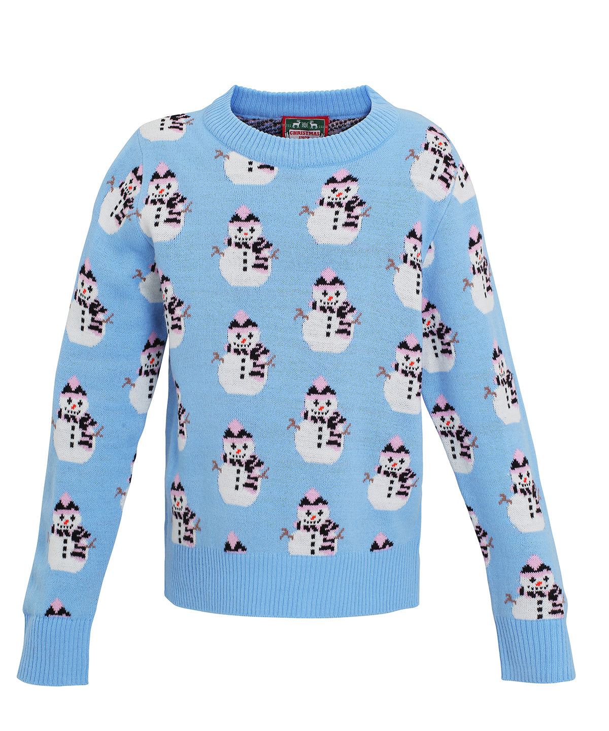 Light Blue - Girls snowman knitted jumper - GarmentEmbroidery