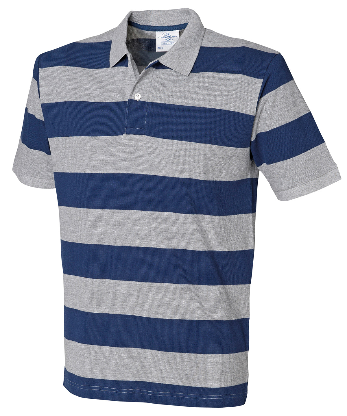 Heather Grey/Navy - Striped piqué polo shirt - GarmentEmbroidery