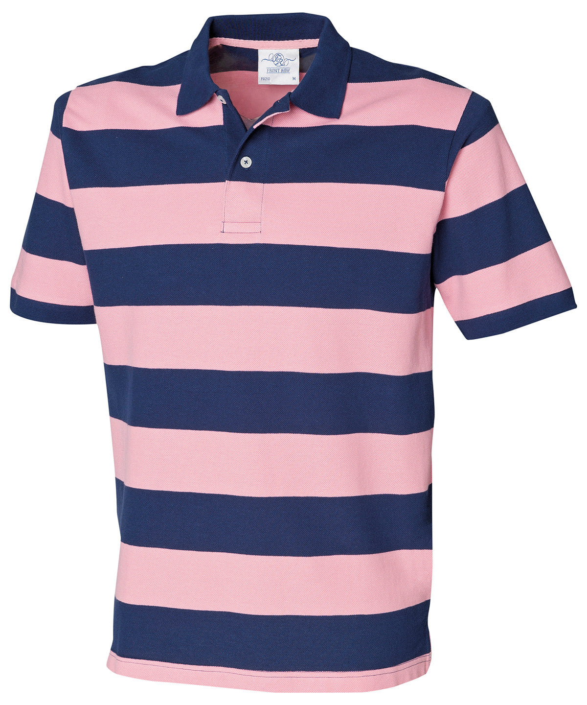 Navy/Pink - Striped piqué polo shirt - GarmentEmbroidery