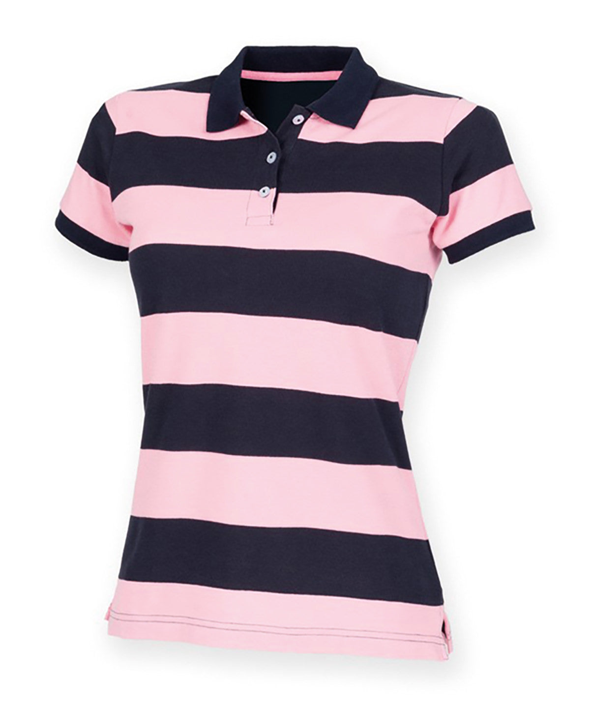Navy/White - Women's striped piqué polo shirt - GarmentEmbroidery