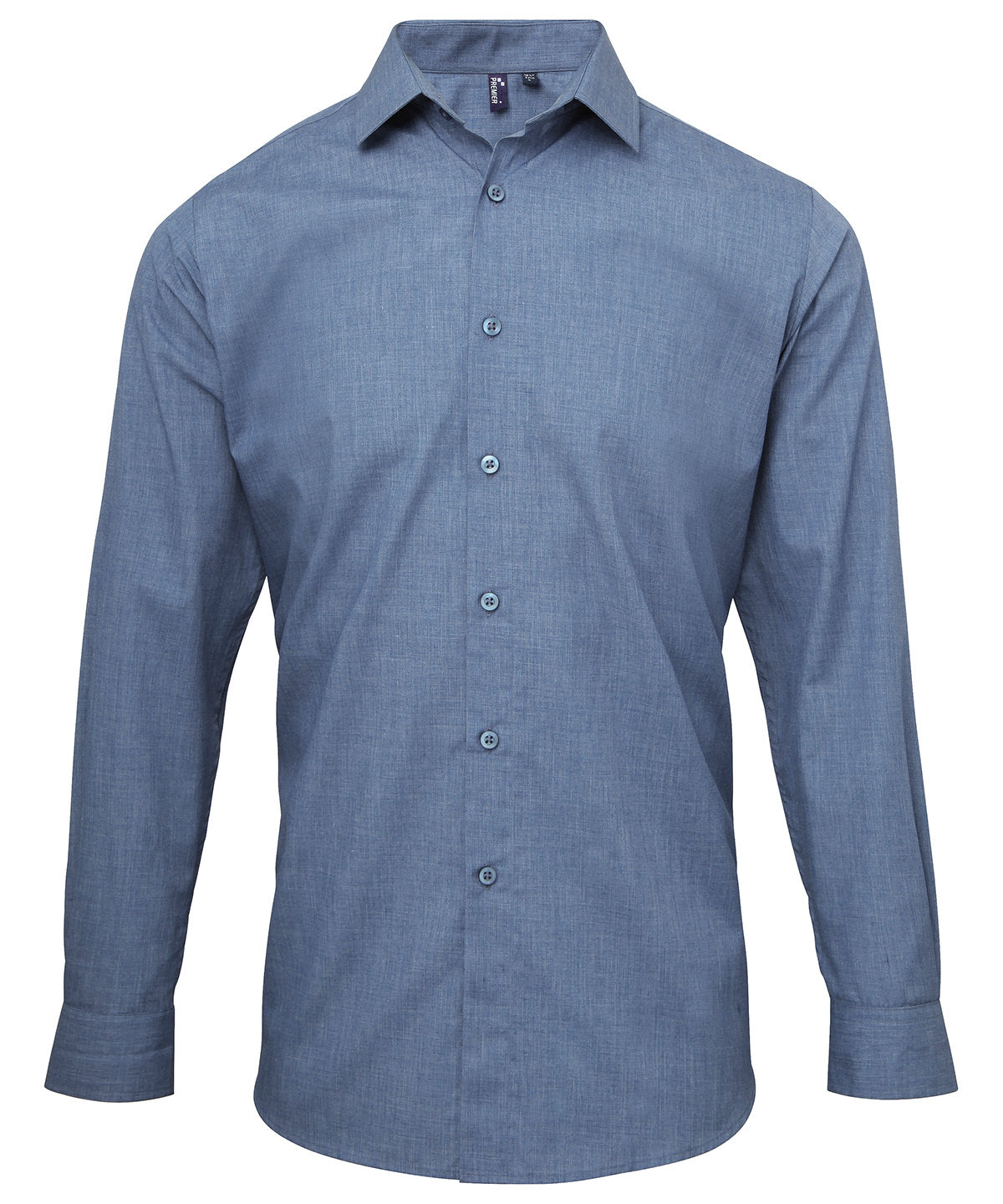 Indigo Denim - Poplin cross-dye roll sleeve shirt - GarmentEmbroidery