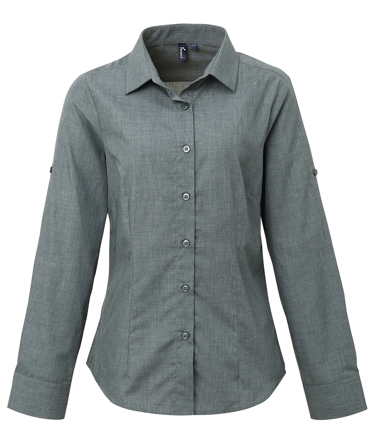 Grey Denim - Women's poplin cross-dye roll sleeve shirt - GarmentEmbroidery