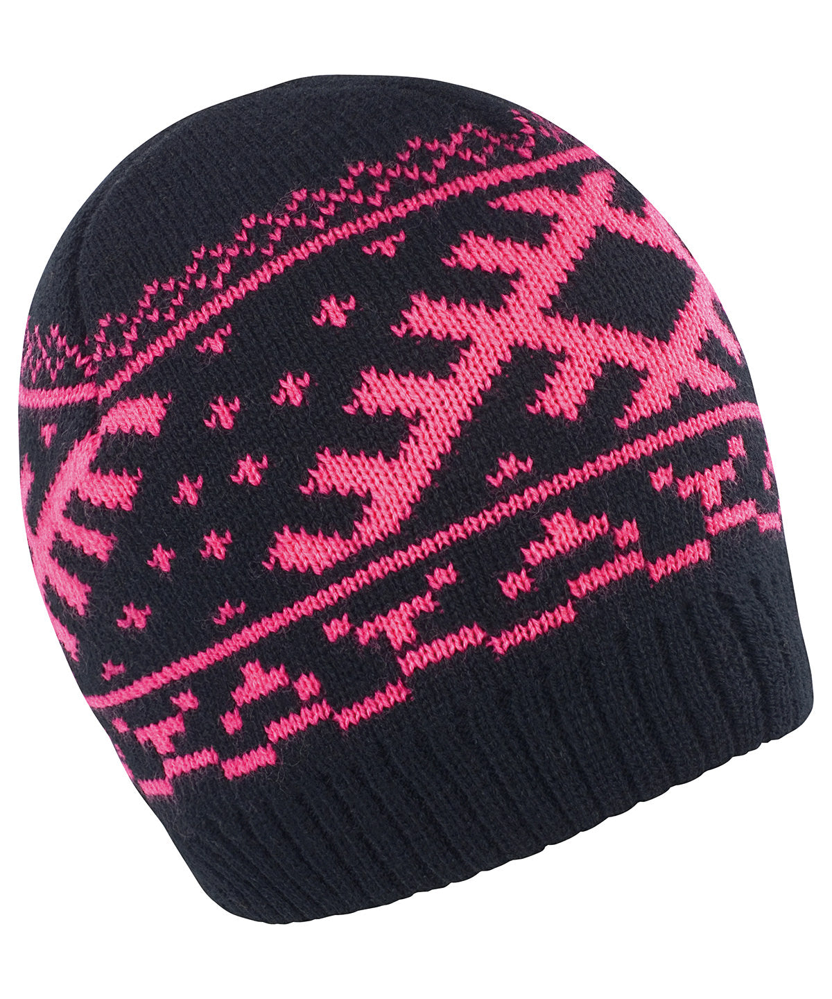 Black/Hot Pink - Nordic knitted hat - GarmentEmbroidery