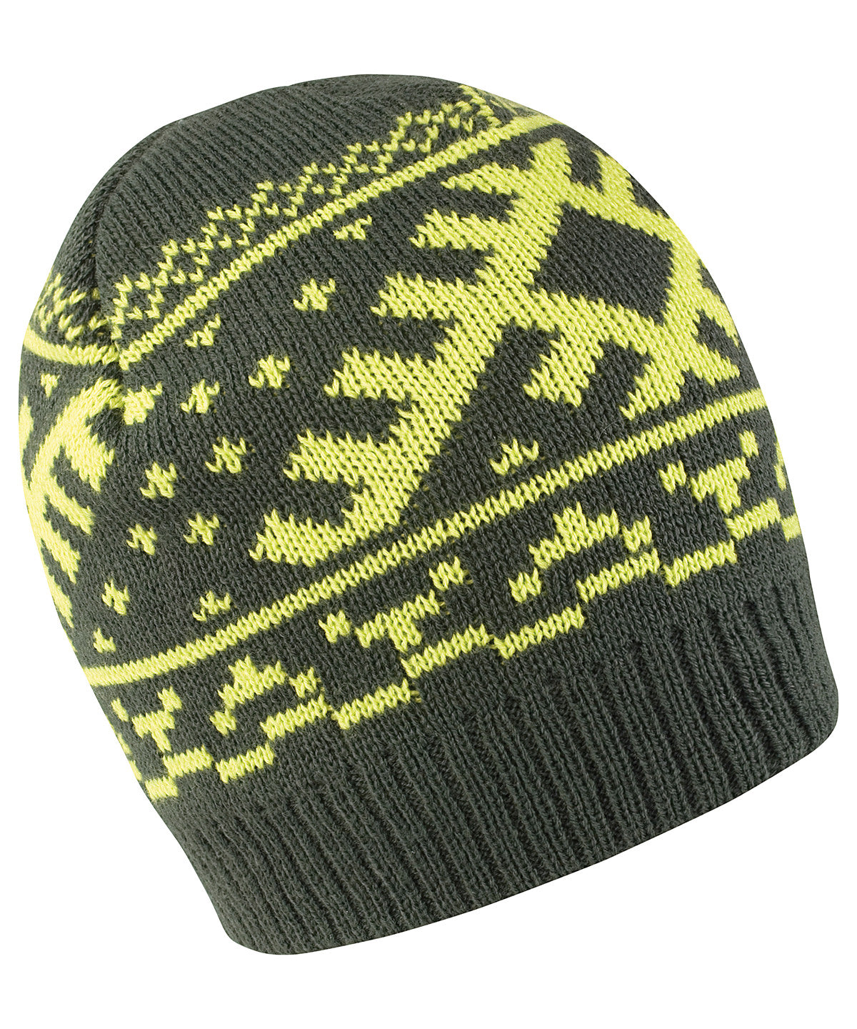 Dark Olive/Lime - Nordic knitted hat - GarmentEmbroidery