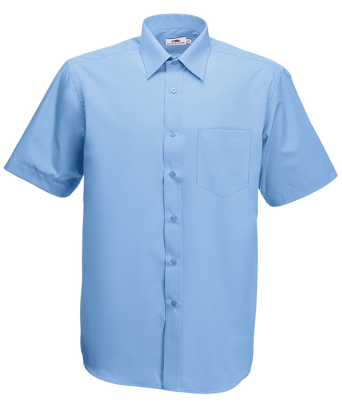 Mid Blue - Poplin short sleeve shirt - GarmentEmbroidery