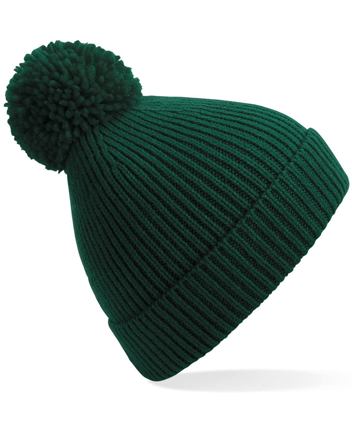 Bottle Green - Engineered knit ribbed pom pom beanie - GarmentEmbroidery