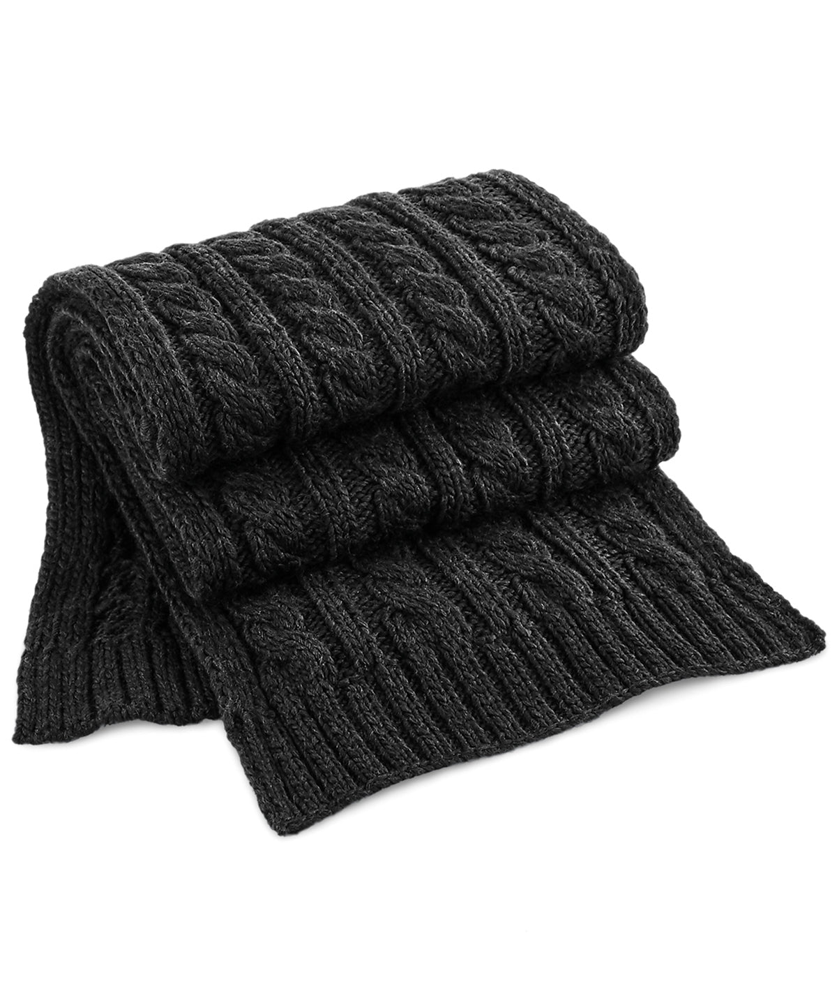 Black - Cable knit melange scarf - GarmentEmbroidery