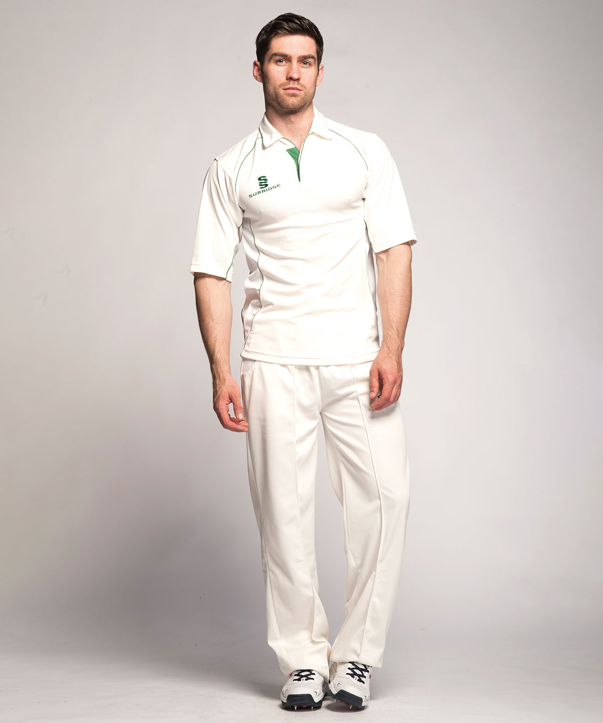 White/Green trim - Premier shirt ¾ sleeve - GarmentEmbroidery