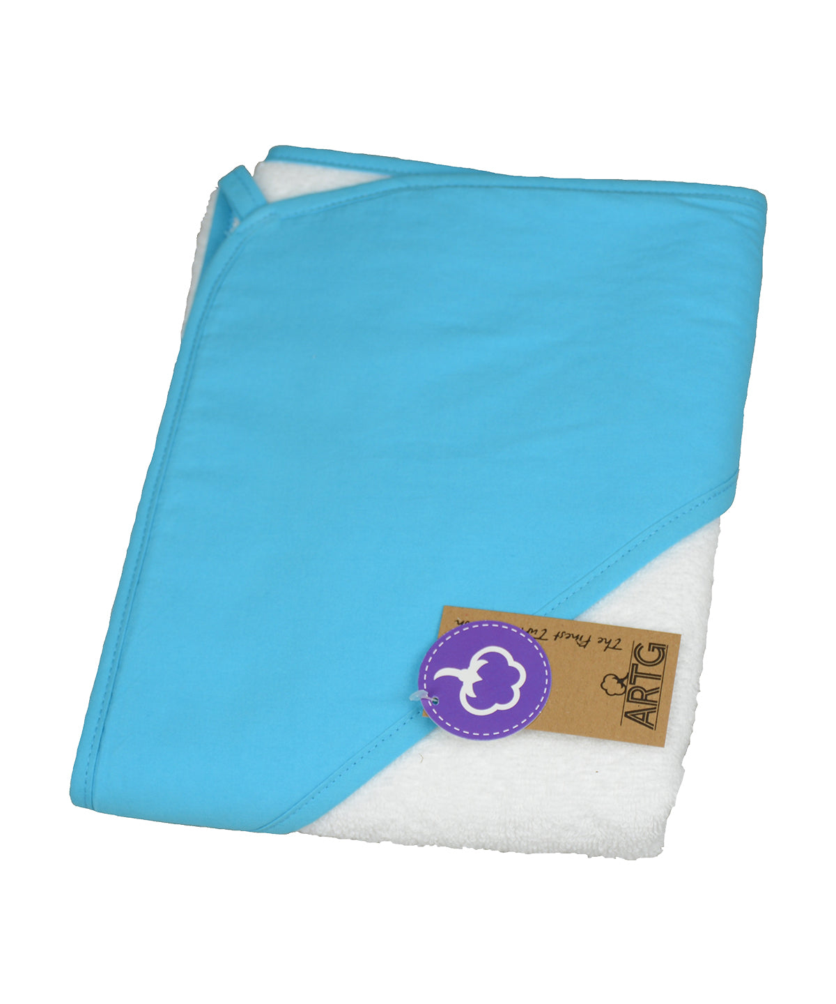 White/Aqua Blue/Aqua Blue - PRINT-Me® baby hooded towel - GarmentEmbroidery