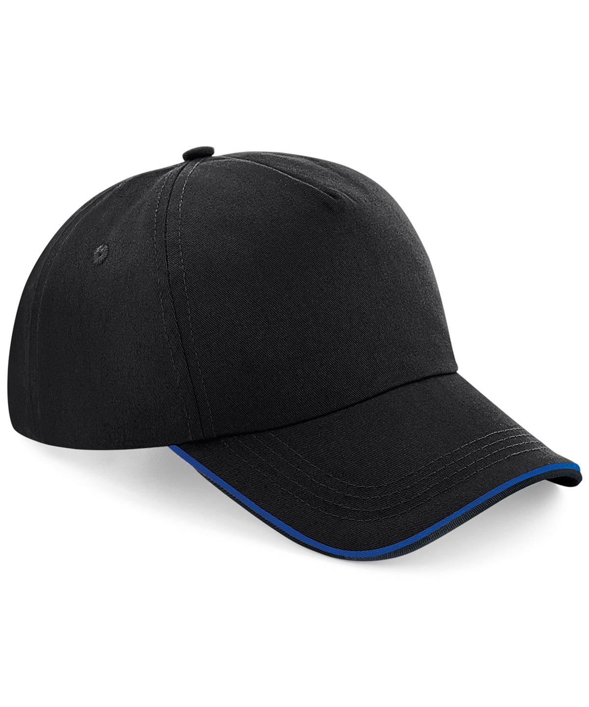 Black/Bright Royal - Authentic 5-panel cap - piped peak - GarmentEmbroidery