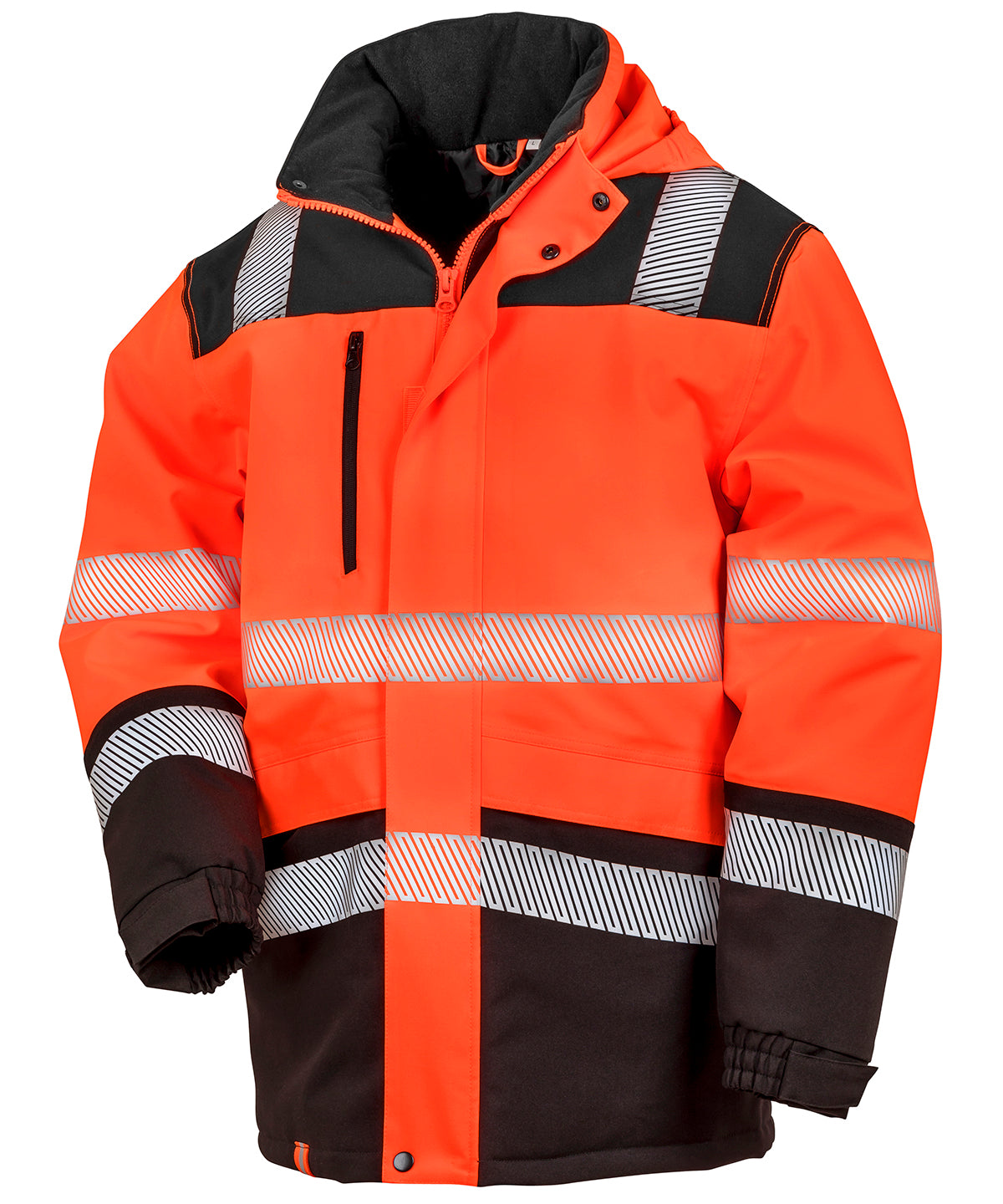 Fluorescent Orange/Black - Printable softshell safety coat - GarmentEmbroidery