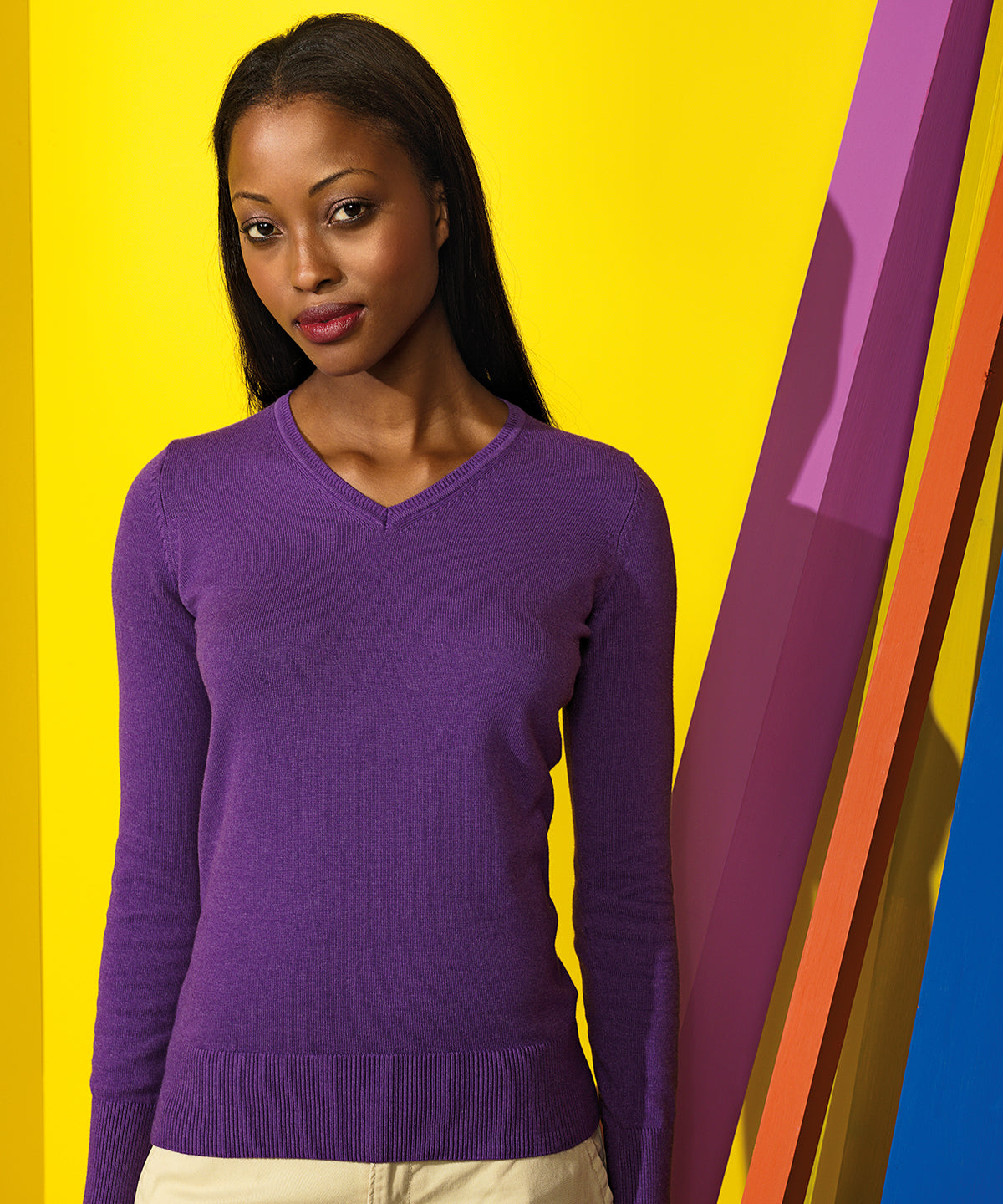 Black - Women's cotton blend v-neck sweater - GarmentEmbroidery