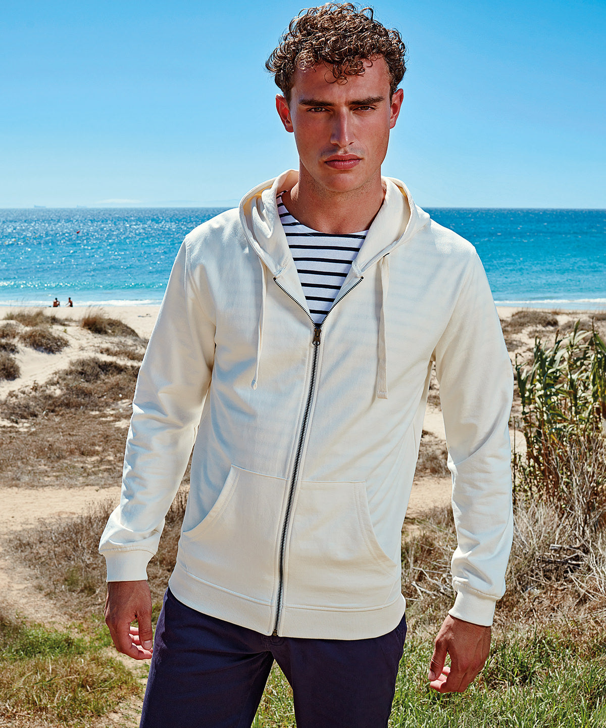 Black - Men's coastal vintage wash loop back zip through hoodie - GarmentEmbroidery