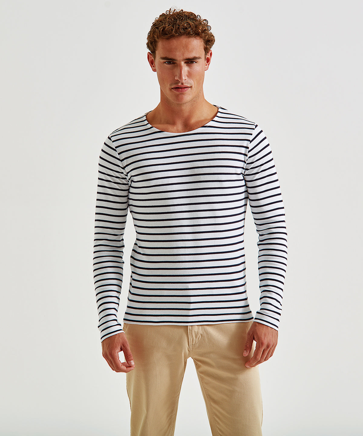 Navy/White - Men's Marinière coastal long sleeve tee - GarmentEmbroidery