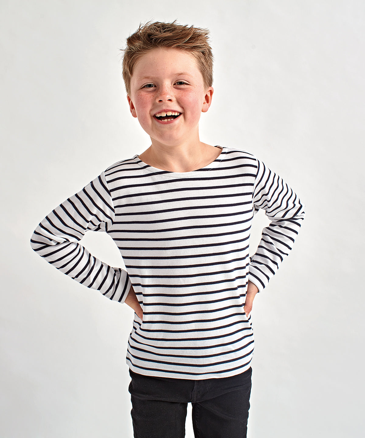 White/Navy - Kids Marinière coastal long sleeve tee - GarmentEmbroidery
